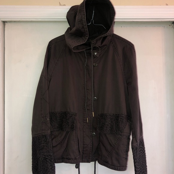 Anthropologie HEI HEI Cotton Utility Hoodie Jacket Crochet Detail Small NWOT - Picture 3 of 9